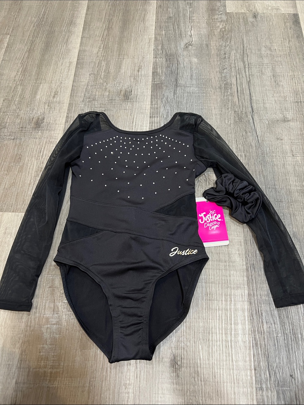 NWT justice Long Sleeve Mesh Leotard with scrunchie size XS (5/6)